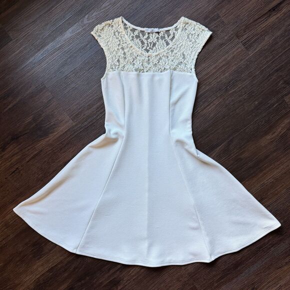 Acemi S Skater Dress Ivory Stretch Scoop Neck Sleeveless Lace Top White A-Line - Picture 2 of 11